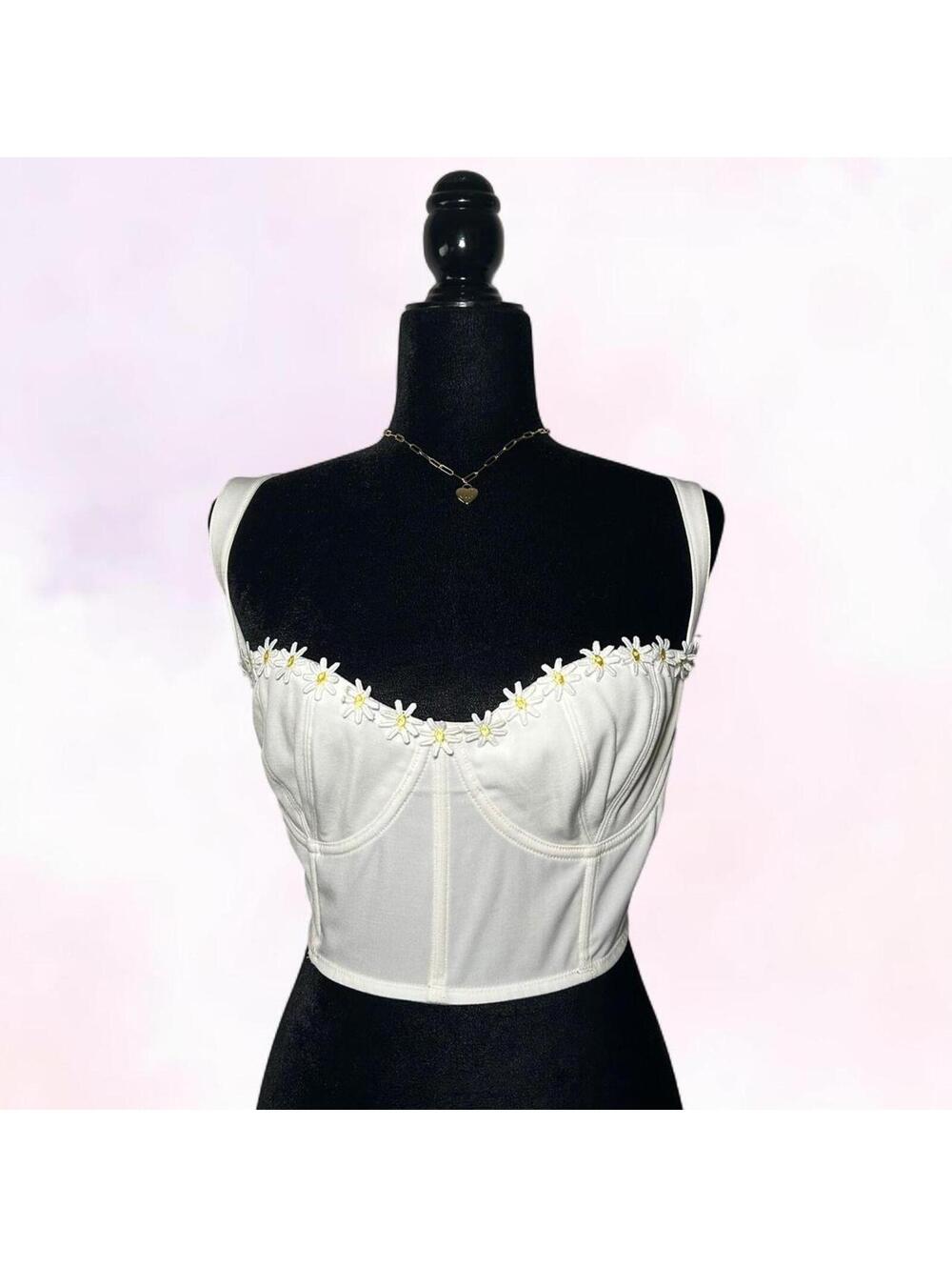 Urban Outfitters x Out From Under White Floral Cropped Corset Top - Picture 2 of 4